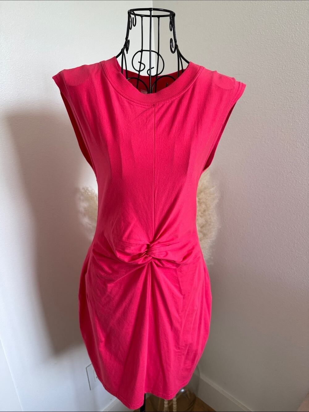 Anthropologie Sleeveless Twist Knot Front Mini Dress in Bright Pink NWT
